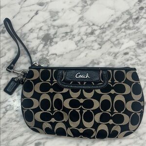 Coach Signature Black and Tan Wristlet